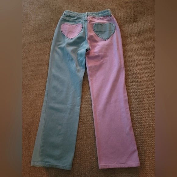 Bundle Set of Two Shein Two Tone Jeans Heart Pocket & Distressing Wide Leg/ Boot - Picture 5 of 14